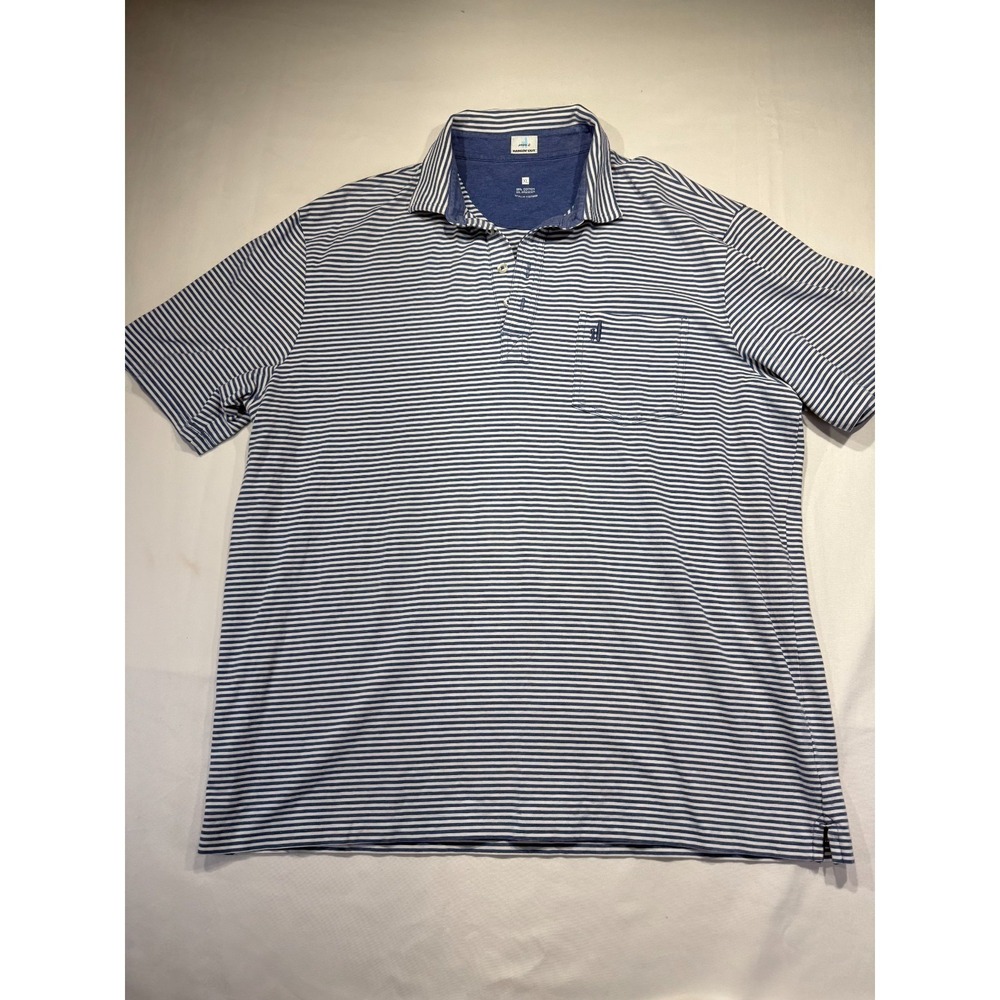 Johnnie-O Dante Marine Blue Stripe Hangin Out Polo Short Sleeve Stretch 2XL